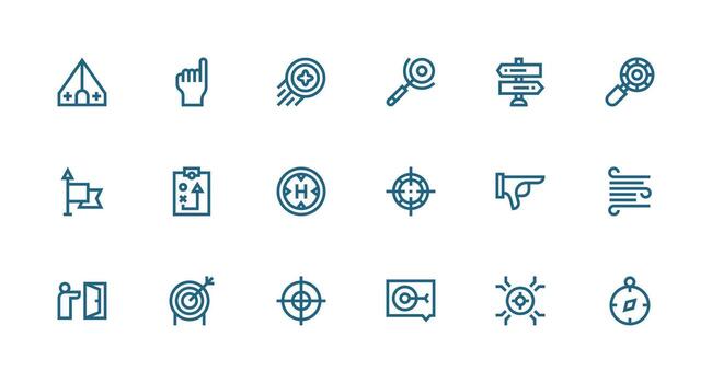 dirección presentando 18 íconos en fuerte carrera línea diseño icono conjunto para proyectos vector