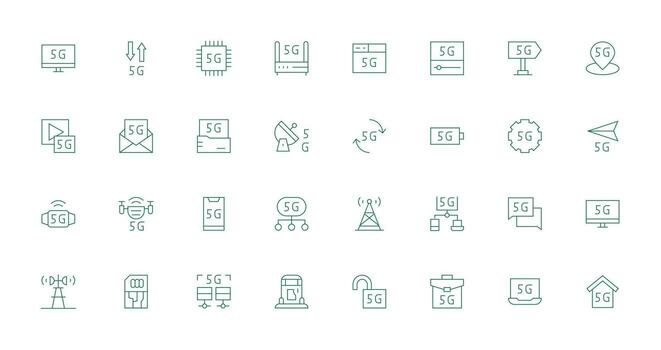 32 Icons for 5G in Thin Line Format Essential Icons for Rapid UI Building vector