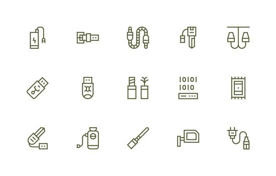 Usb Visual Pack containing 15 Regular Line Icons Multi-Purpose Icon Set vector