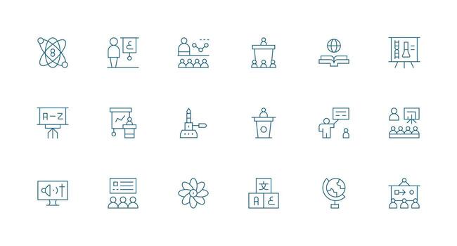 enseñando visual paquete conteniendo 18 mínimo línea íconos optimizado icono paquete para digital productos vector