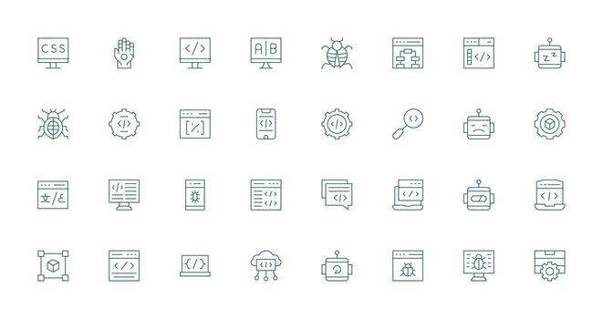 Programming including 32 Thin Line Illustrations Style Icon Set vector