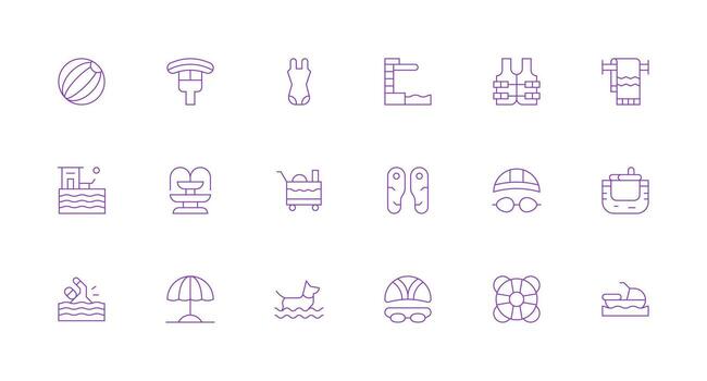 Pool Icon Set with 18 Minimal Line Graphics Responsive Icon Set for Flexible Layouts vector