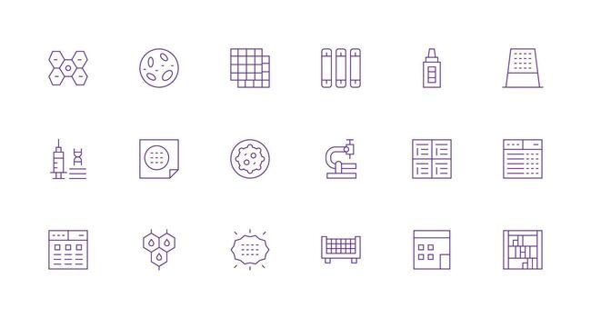 Cells Icon Set with 18 Minimal Line Graphics Complete Icon Bundle for Web Design vector