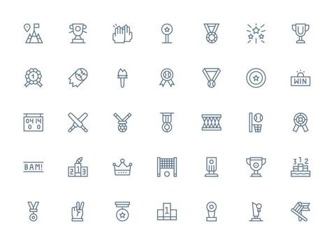 Regular Clean Line Style Victory Icons with 35 Vectors Interface Icons for Daily Use