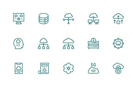 15 Regular Line Style Icons from Cloud Computing Collection Multi-Purpose Icon Set vector