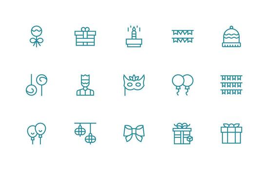 15 Regular Line Vectors for Festive Theme Basic Icon Series