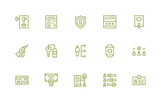 Authorization featuring 15 Icons in Regular Line Design Layout Icon Collection vector