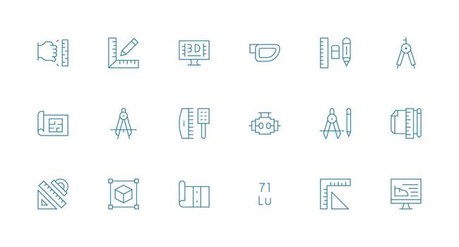 18 Minimal Line Icons for Technical Drawing Graphics Web and App Icon Pack Collection vector