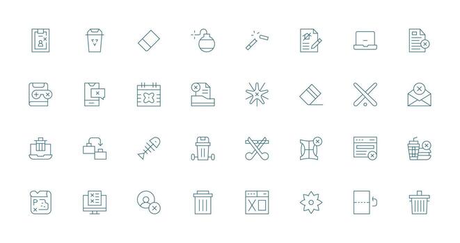 Delete Icon Set with 32 Thin Line Graphics Design Ready Icon Set for Teams vector