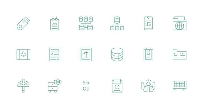 Data Storage Set with 18 Minimal Line Icons Scalable Icons for All Themes vector