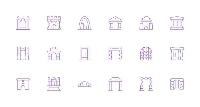 arco icono conjunto con 18 mínimo línea gráficos sencillo icono paquete vector
