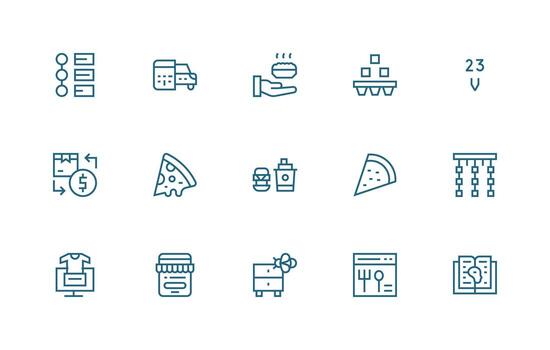 Order Design Icons featuring 15 in Regular Line Style Minimal Icon Set for Interface Projects vector