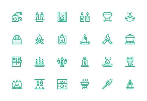 Thick Line Line Icons from Flame Set with 24 Vectors Clean Icon Collection for Web Use