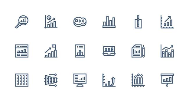 Bar Graph Set with 18 Strong Stroke Line Icons All Device Compatible Icon Set vector