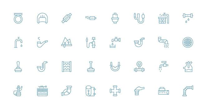 32 Thin Line Style Icons from Pipe Collection Lightweight Icon Series for Fast Prototypes vector