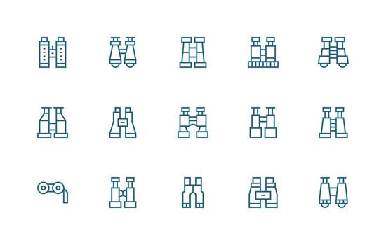 Binoculars Icon Collection with 15 Regular Line Designs Clear and Concise Icon Set Collection vector