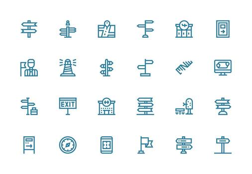 Wayfinding featuring 24 Icons in Thick Line Line Design Balanced Icon Set for Functional Design vector