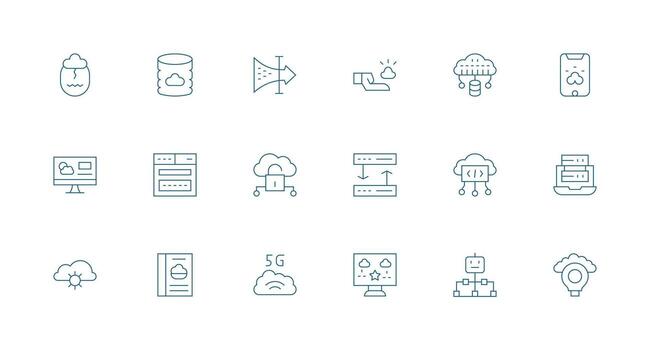 mínimo línea íconos desde nube informática conjunto con 18 vectores sencillo íconos para interfaz y wireframes