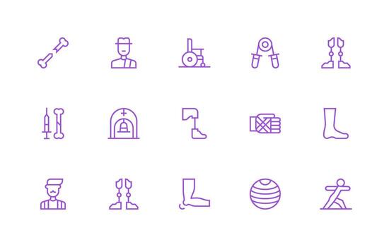 Rehabilitation Design Icons featuring 15 in Regular Line Style Lightweight Icon Series for Fast Prototypes vector