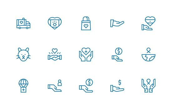 15 Regular Line Style Icons from Charity Collection User Interface Icons for Digital Products vector