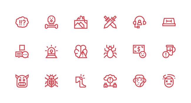 problema diseño íconos presentando 18 en fuerte carrera línea estilo icono conjunto para web vector