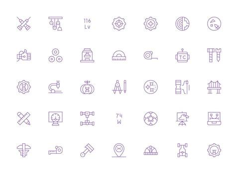 Engineering Icon Set with 35 Light Line Graphics Optimized Icon Pack for Digital Products vector