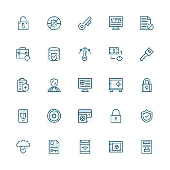 Data Protection Icon Set with 25 Medium Stroke Outline Graphics Organized Pack for Project Assets vector