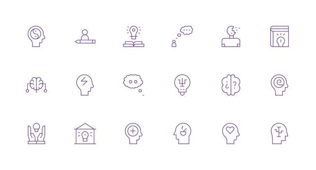 Thought Design Icons featuring 18 in Minimal Line Style Simplified Icon Pack for Visual Tools vector