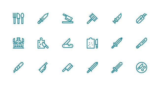 Strong Stroke Line Style Knife Icons with 18 Vectors Core Icon Collection for Daily Tasks