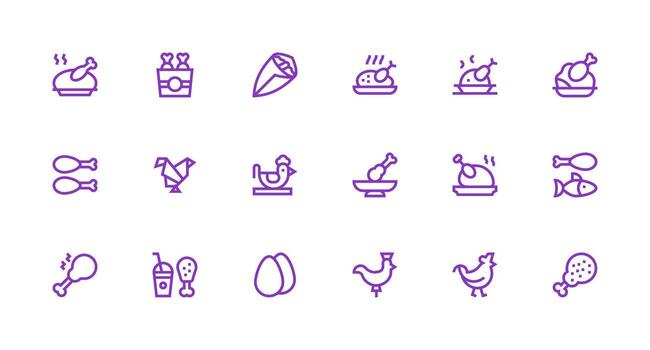 18 Strong Stroke Line Designs for Chicken Icons Simple Icons for Interface and Wireframes vector