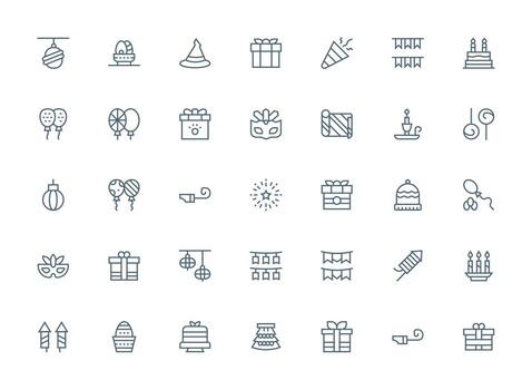 Festive Design Icons featuring 35 in Regular Clean Line Style Well-Structured Icons for Creative Use vector