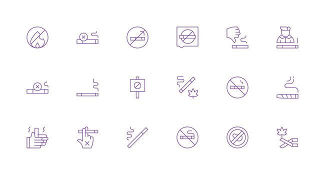 No Smoking Icon Set with 18 Minimal Line Graphics Clean Set for Layout Prototypes vector