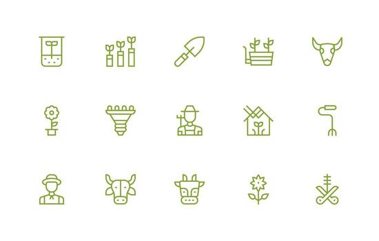 Horticulture Icon Set with 15 Regular Line Graphics Basic Icon Series vector