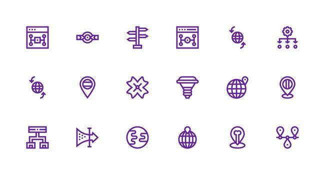 18 Routing Icons in Strong Stroke Line Aesthetic Minimal Icon Set for Interface Projects vector
