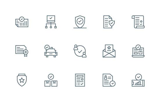 Validated Set with 15 Regular Line Icons Scalable Icons for Cross-Platform Interfaces vector