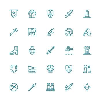 militar diseño íconos presentando 25 en medio carrera contorno estilo bien estructurado íconos para creativo utilizar vector