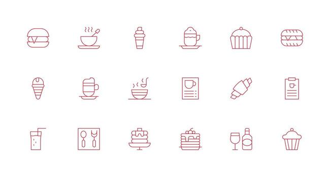 Cafe Menu Icon Collection with 18 Minimal Line Designs Minimal Icon Set for Interface Projects vector