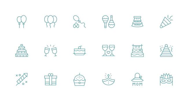 18 Celebration Icon Icons in Minimal Line Aesthetic Minimal Icon Set for Interface Projects vector