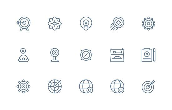Objective featuring 15 Icons in Regular Line Design Neutral Style Icons for Any Project vector