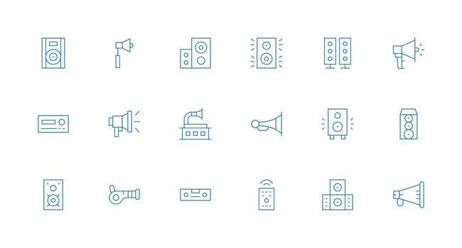 mínimo línea íconos desde sonido sistema conjunto con 18 vectores pulcramente diseñado íconos para web plataformas