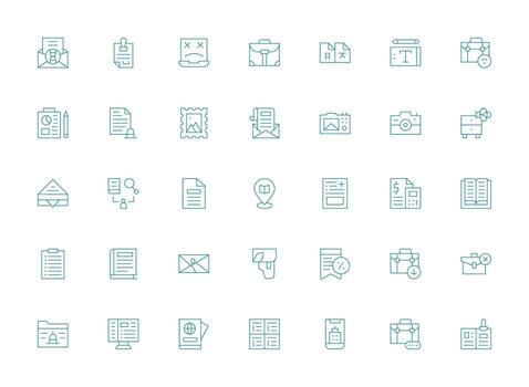 Document Icon Set with 35 Light Line Graphics Complete Icon Bundle for Web Design vector