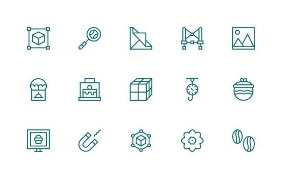 15 Object Icons in Regular Line Aesthetic Pixel Perfect Icons for Modern Apps vector