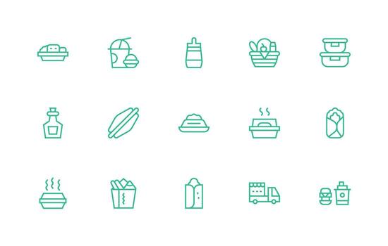 Lunchbox Icon Set with 15 Regular Line Graphics App Icon Pack vector