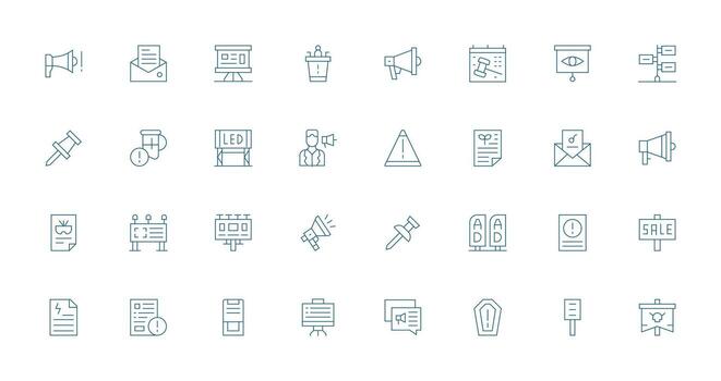 Delgado línea íconos desde darse cuenta conjunto con 32 vectores listo para la interfaz de usuario icono colección