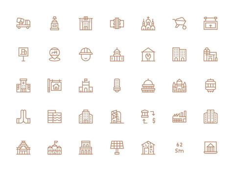Building featuring 35 Icons in Regular Clean Line Design Web and App Icon Pack Collection vector