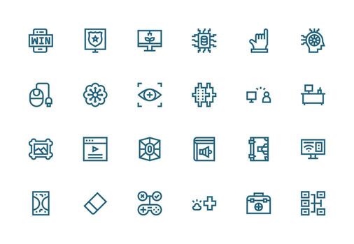 Digital Icon Set with 24 Thick Line Line Graphics Glyph Icon Series vector