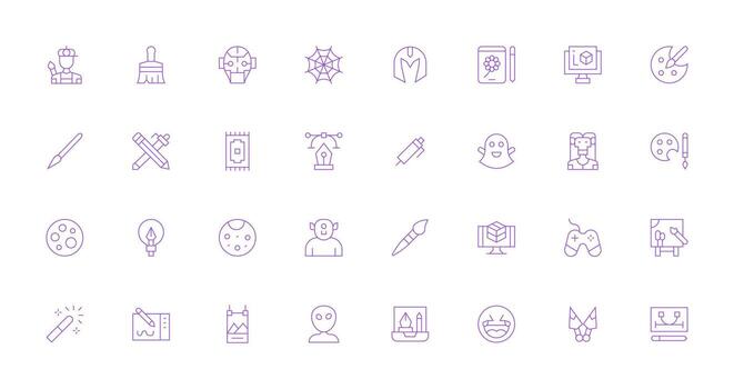 32 Thin Line Style Icons from Digital Art Collection Optimized Icon Pack for Digital Products vector