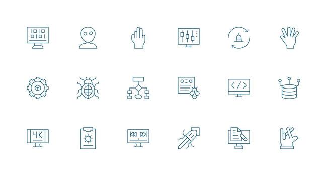 software icono conjunto con 18 mínimo línea gráficos multi-estilo íconos para creativo proyectos vector