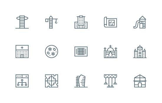Structure Set with 15 Regular Line Icons Detailed Icon Collection for Design Systems vector