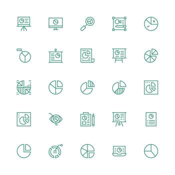 Pie Chart Design Icons featuring 25 in Medium Stroke Outline Style Organized Icon Pack for Quick Access vector